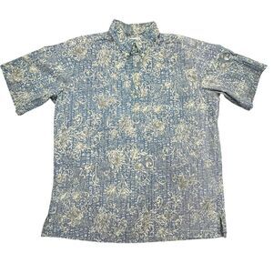 Reyn Spooner Hawaiian Shirt Mens L Blue Floral Reverse Print Popover Vintage